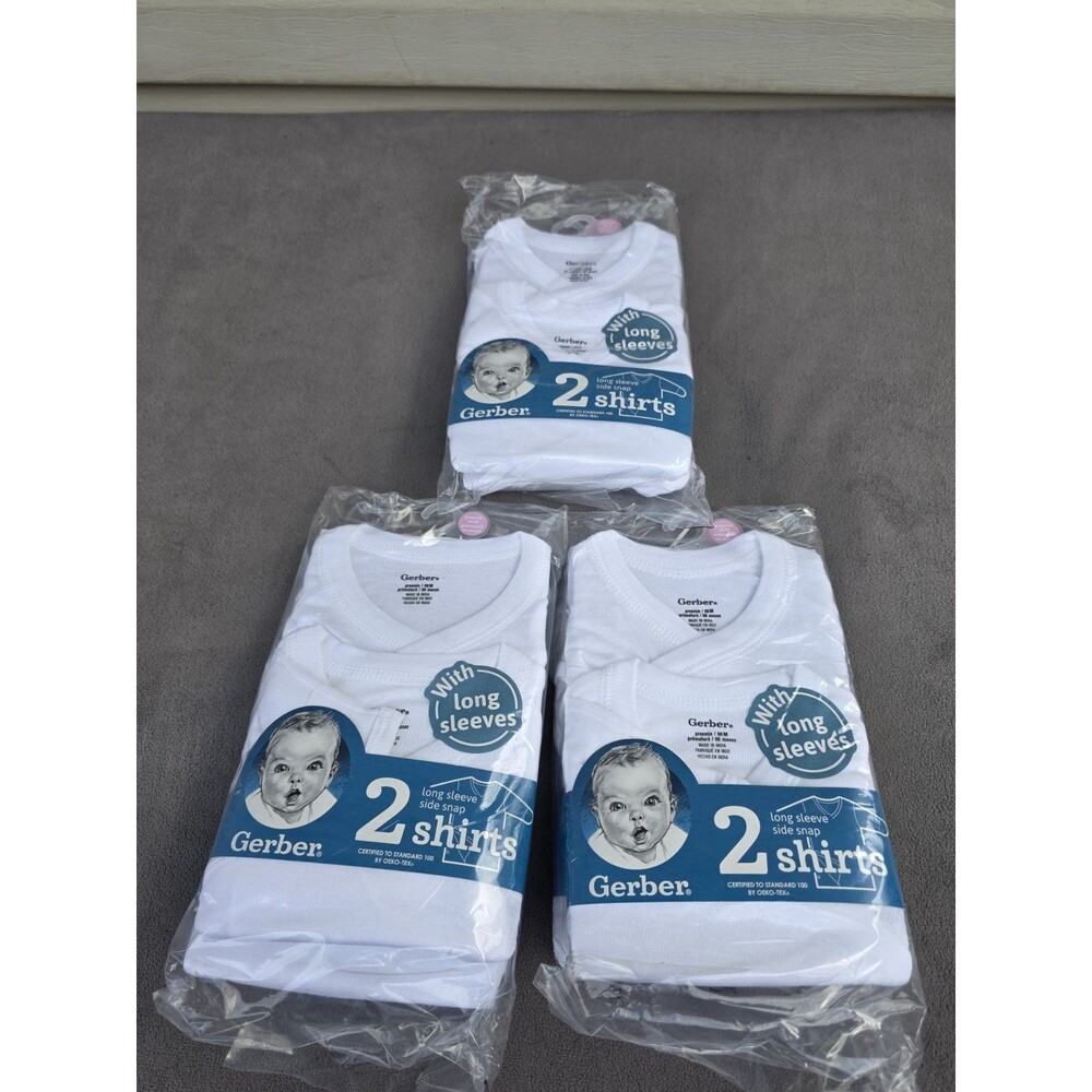 Gerber Baby Unisex Long Sleeve White Onesies Bodysuits Size Preemie 6pk New